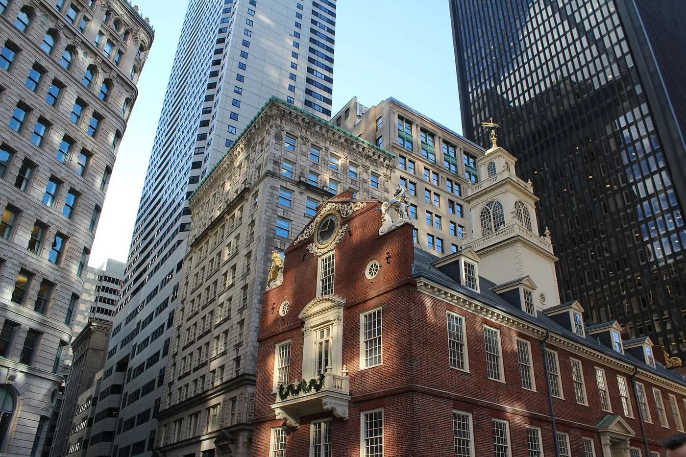 The Old State House in Boston, with modern towers behind