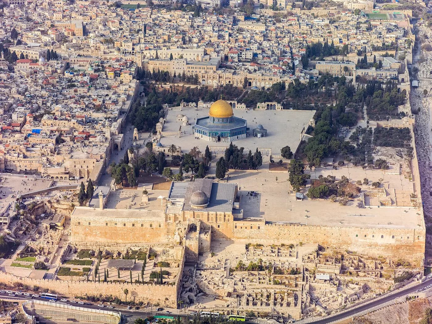 Aerial view of the Temple Mount and Dome of the Rock in Jerusalem