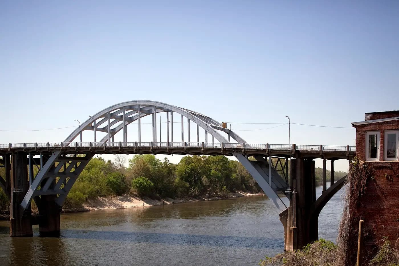 The steel arch of the Edmund Pettus Bridge in Selma, where marchers were attacked in 1965