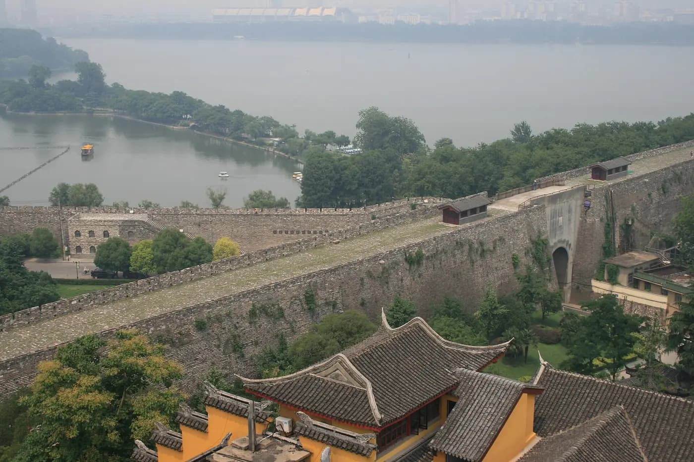 A stretch of Nanjing's Ming-dynasty city wall beside Xuanwu Lake, seen from Jiming Temple