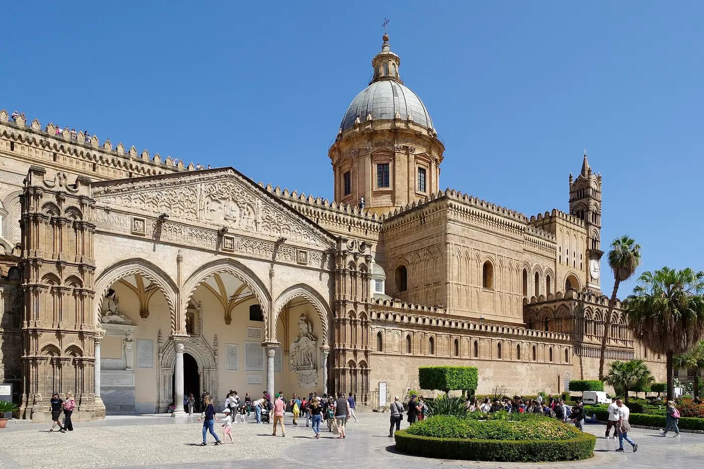 Palermo Cathedral, a blend of Norman, Gothic and baroque building, behind its forecourt