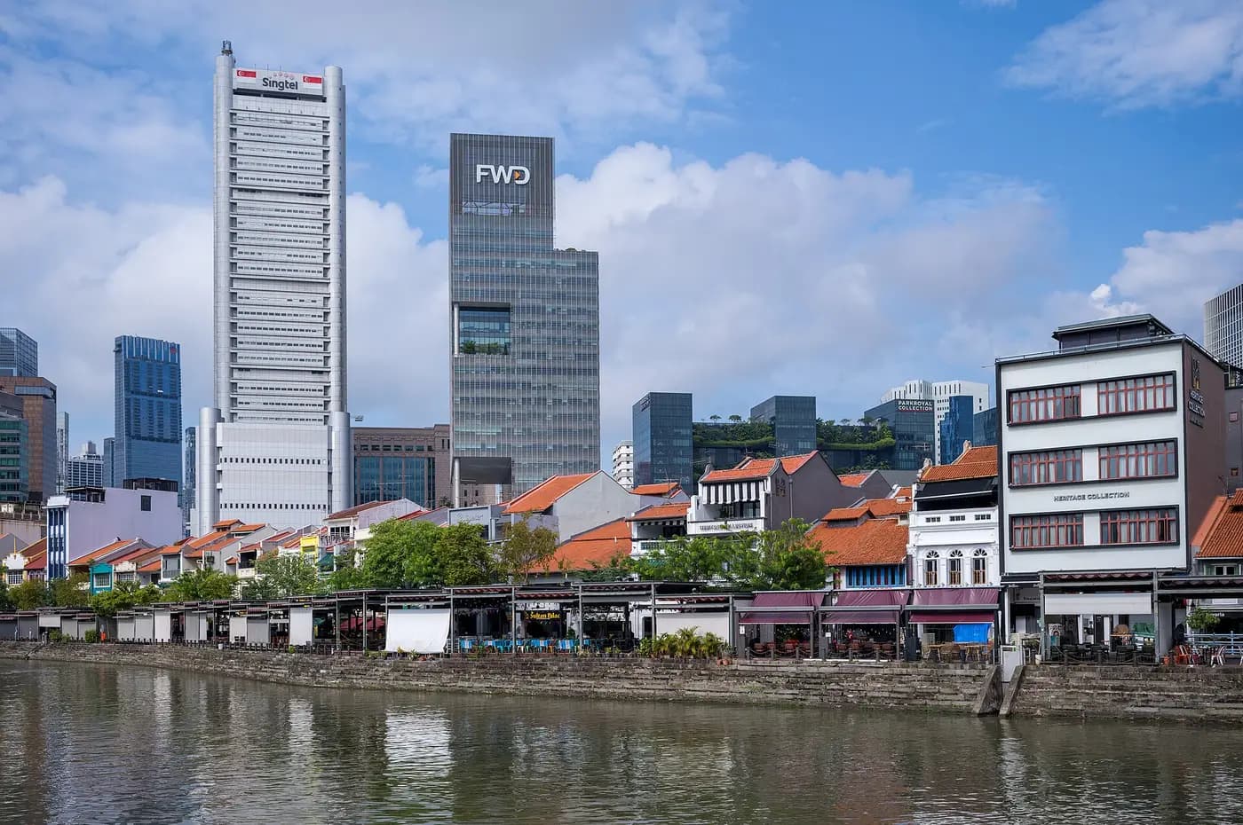 Shophouses of Boat Quay along the Singapore River, the old trading quay of the colonial port
