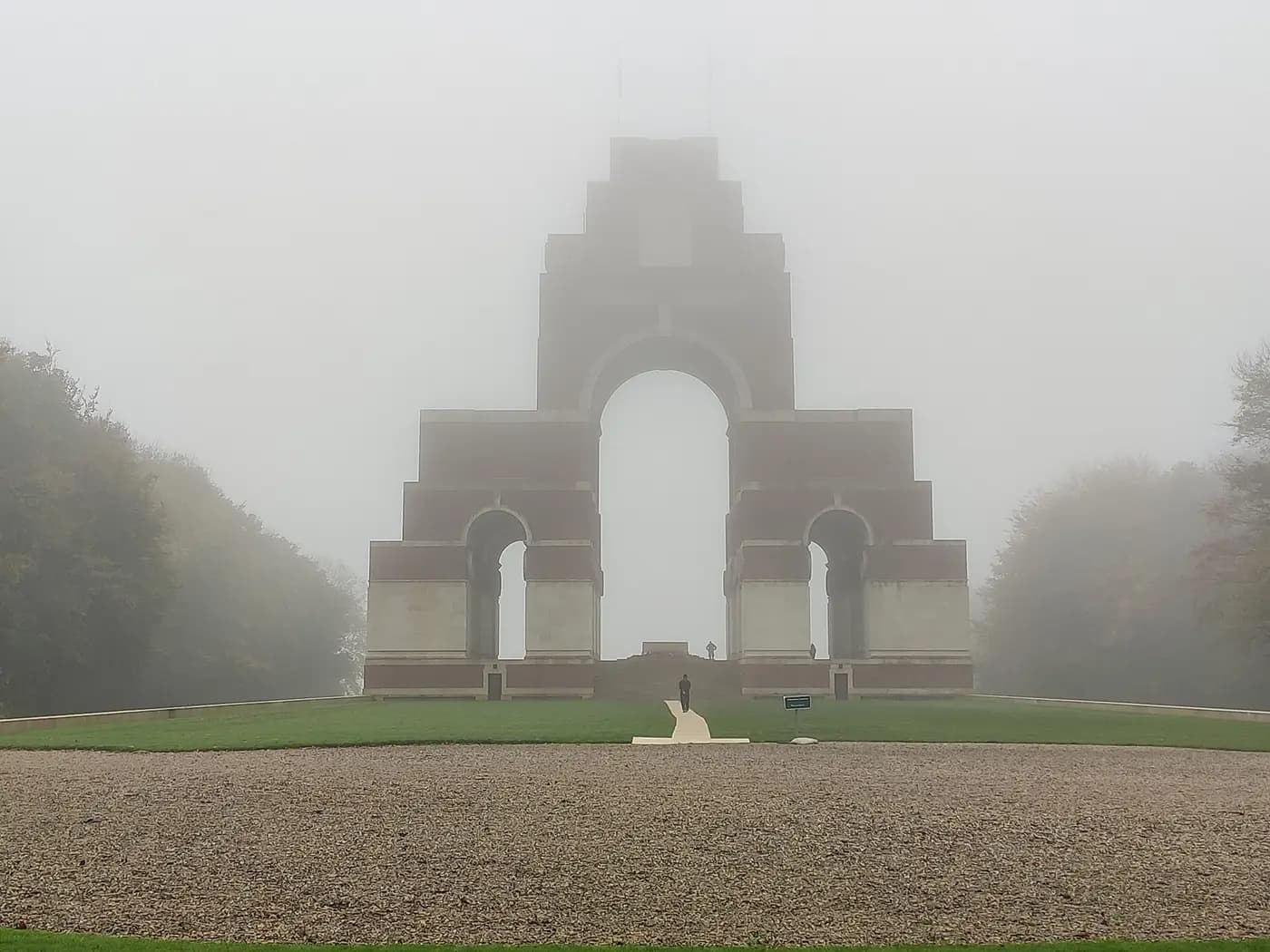 The brick Thiepval Memorial to the missing of the Somme under cloud