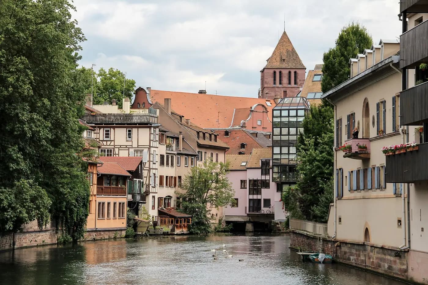 Half-timbered houses along the River Ill in the Petite France quarter of Strasbourg