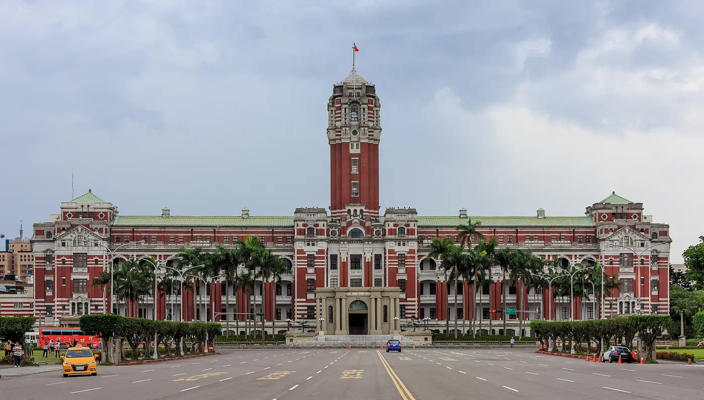 The red-brick Presidential Office Building in Taipei, built under Japanese rule, with its central tower