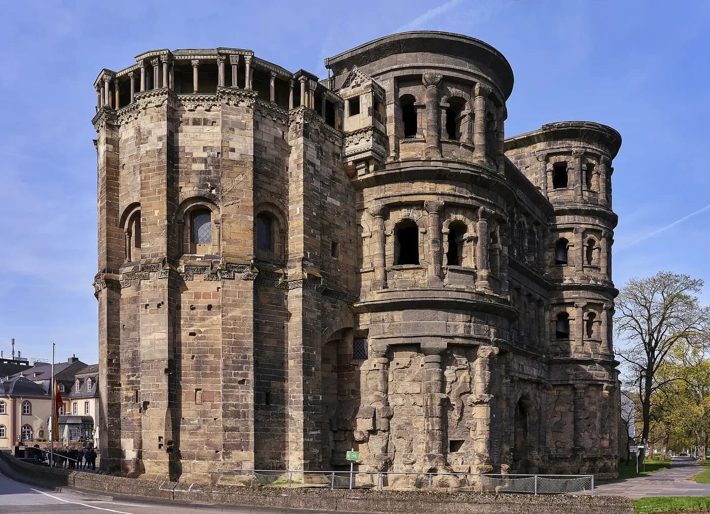 The Porta Nigra, Trier's weathered Roman city gate, seen from the north-east