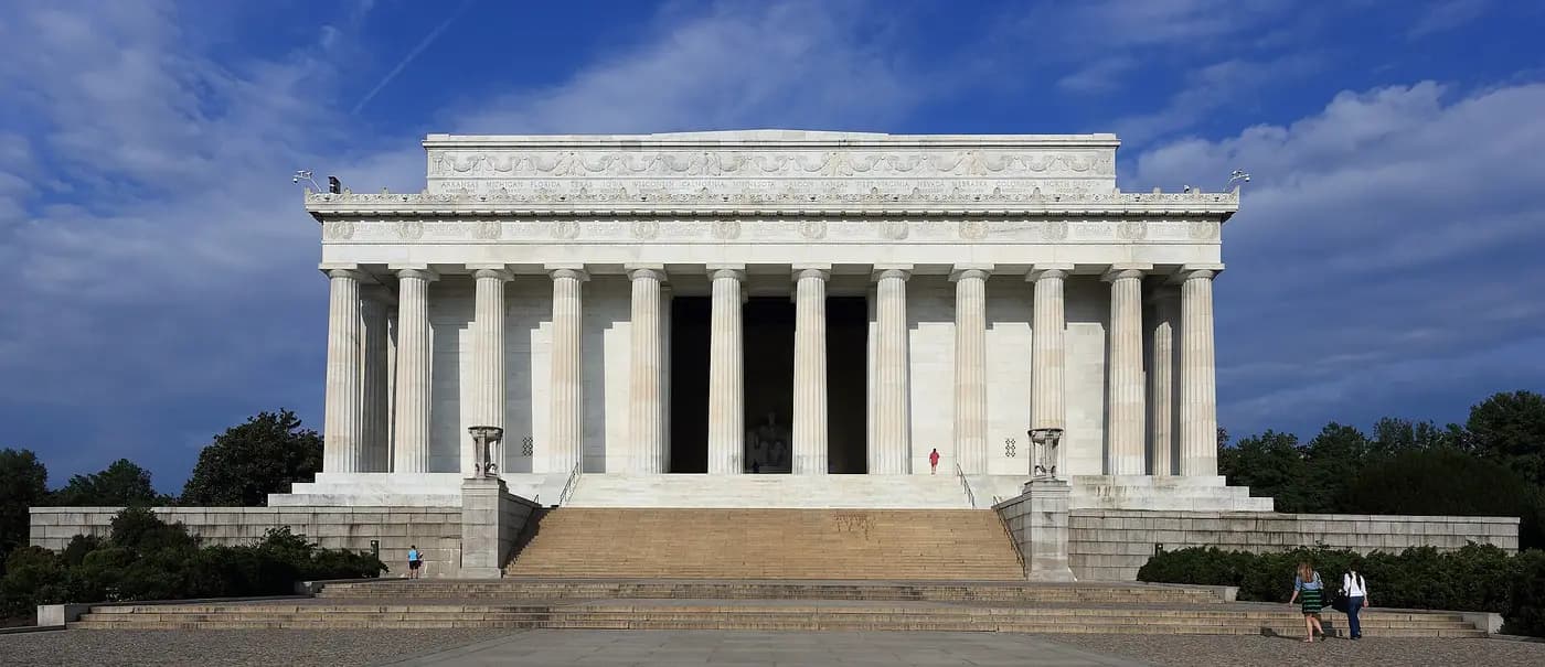 The Lincoln Memorial and its columns in Washington, D.C.