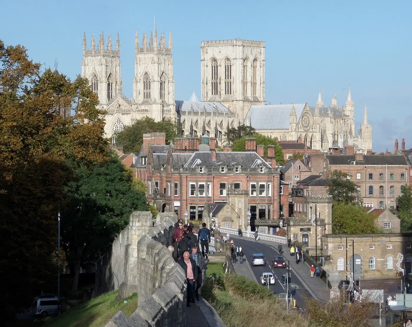 York Minster's towers seen over the rooftops from the medieval city walls