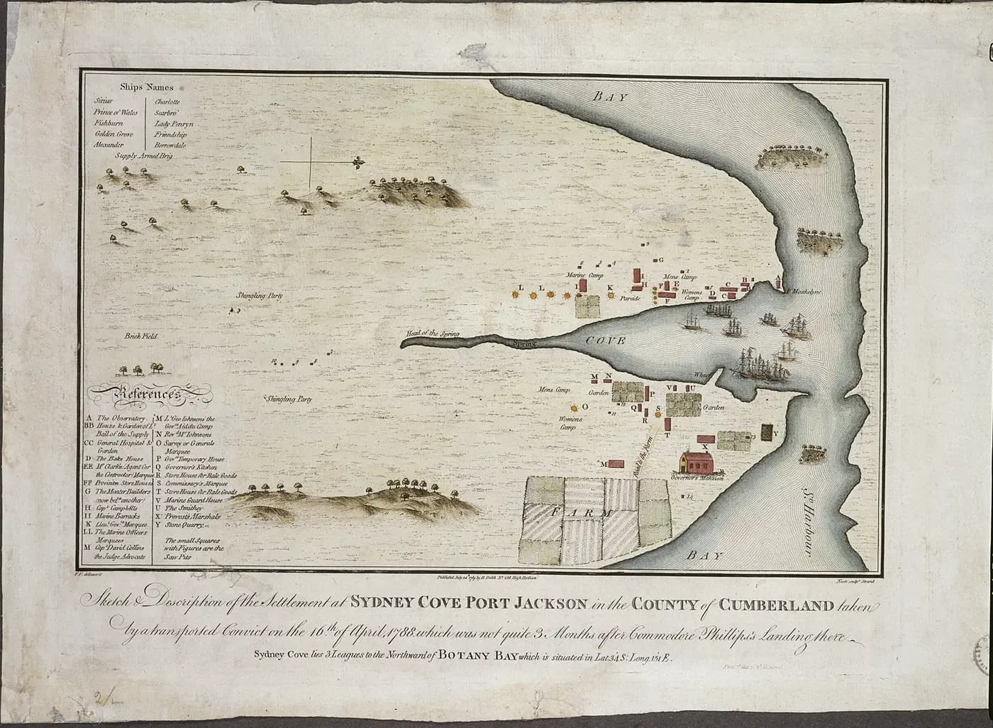 Francis Fowkes's 1788 view of the First Fleet at Sydney Cove