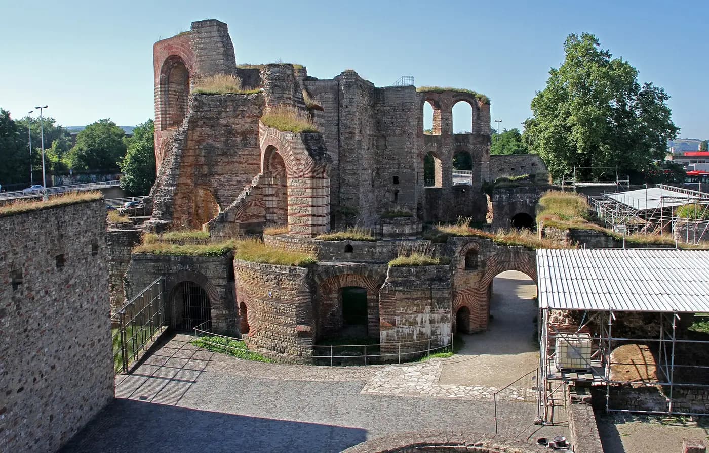 The ruined brick and stone walls of Trier's Imperial Baths, built when the city was a Roman capital
