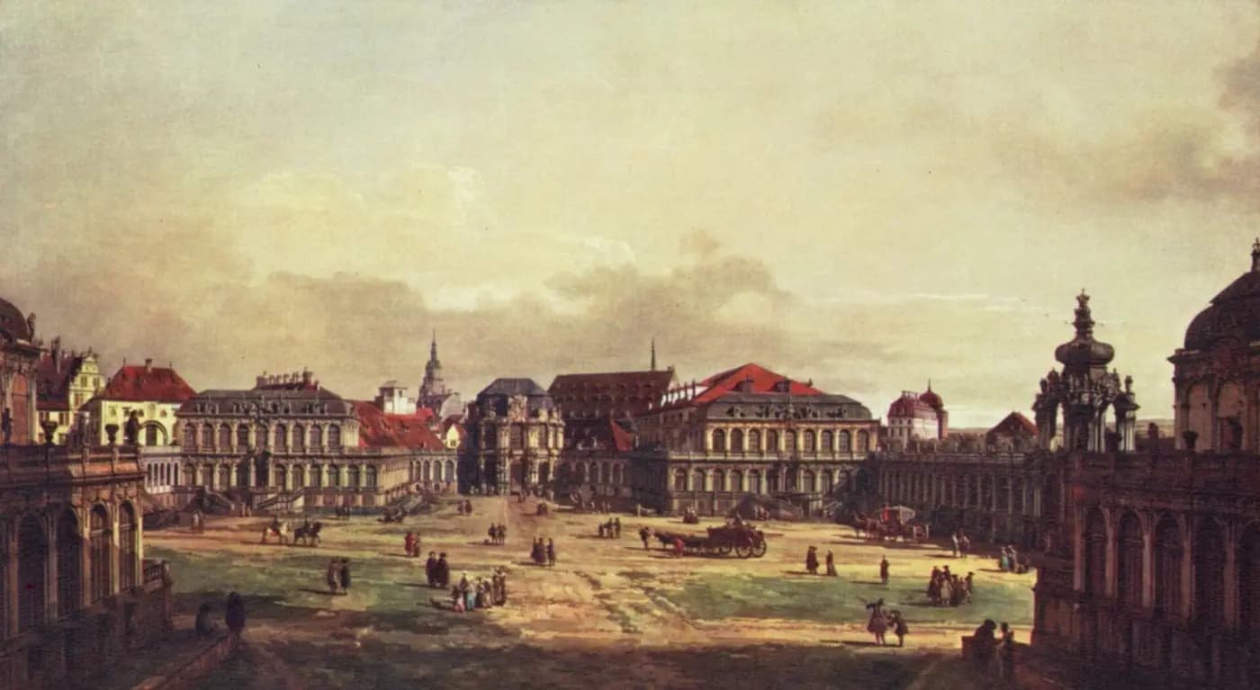Bernardo Bellotto's painting of the Zwinger courtyard in Dresden, ringed by baroque pavilions and galleries