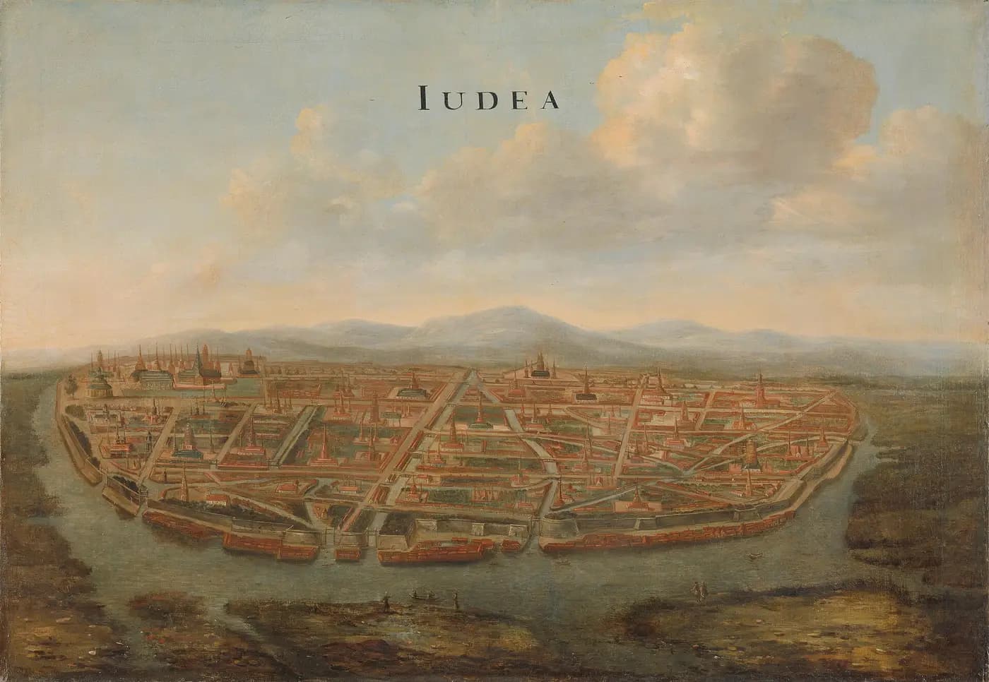 A 1660s Dutch painting of Ayutthaya, the walled island city of temples ringed by rivers