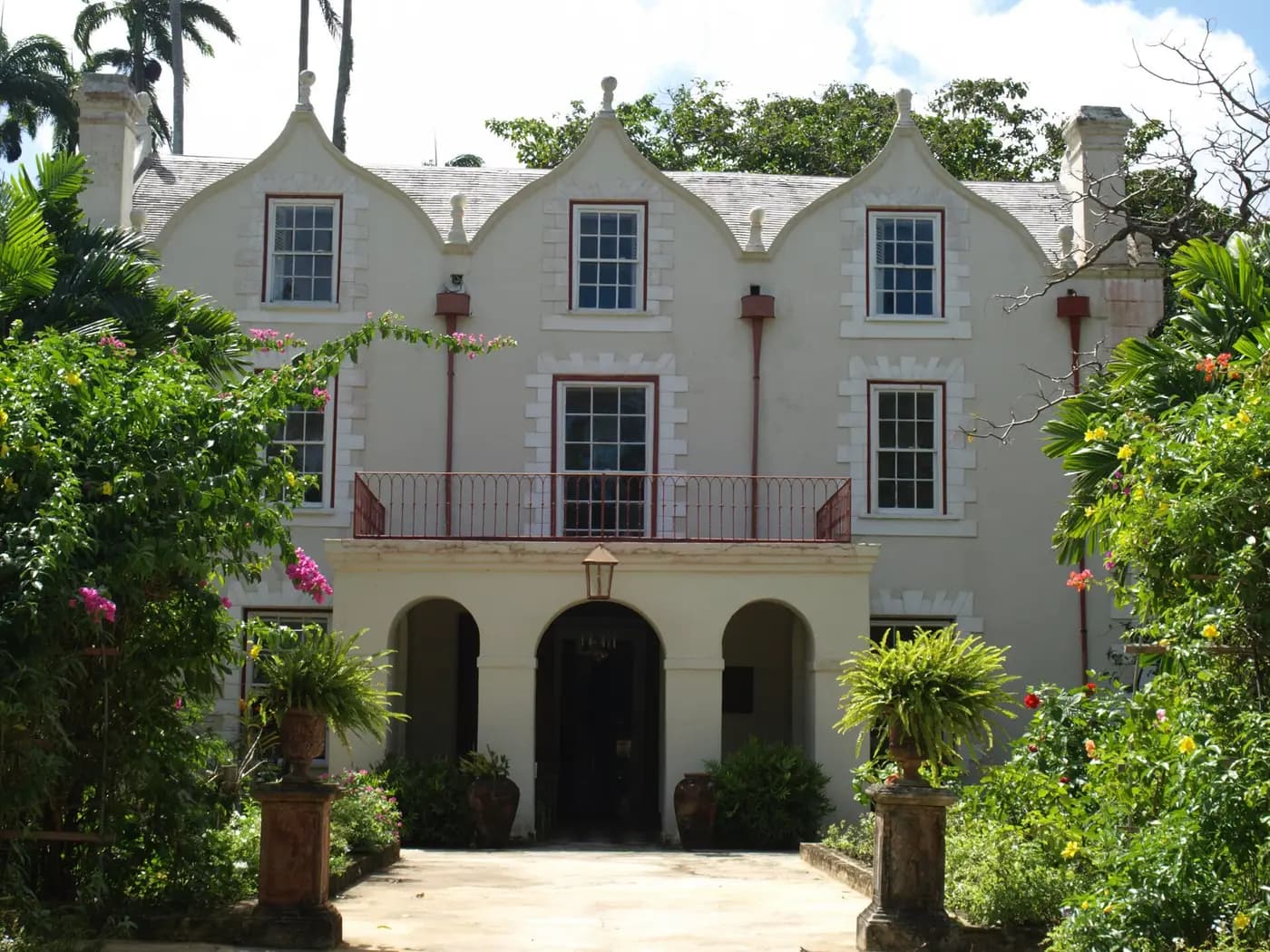 The triple-gabled Jacobean front of St Nicholas Abbey, a sugar plantation house in Barbados
