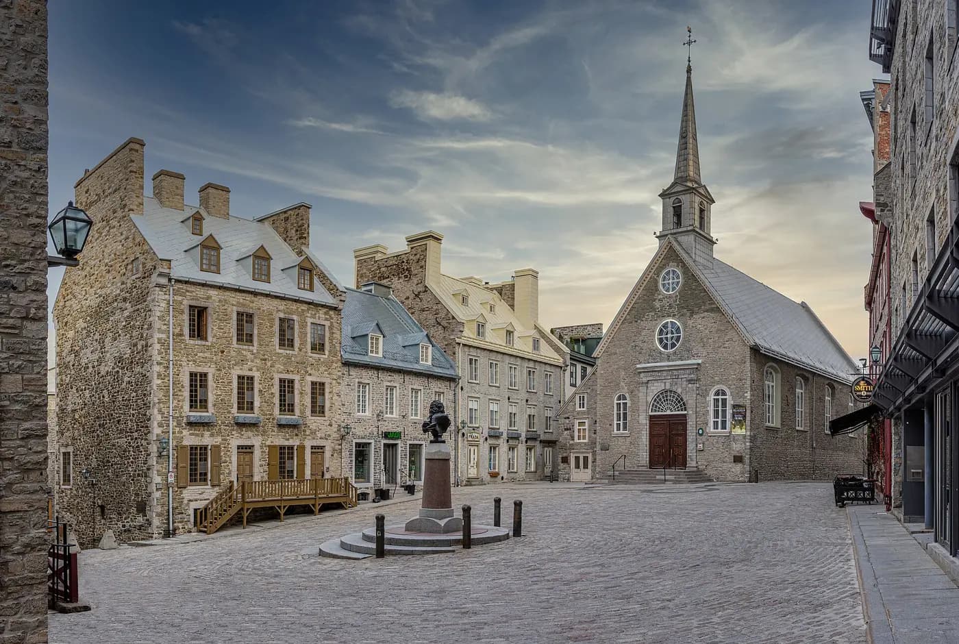 The stone church of Notre-Dame-des-Victoires on Place Royale, built over Champlain's Habitation