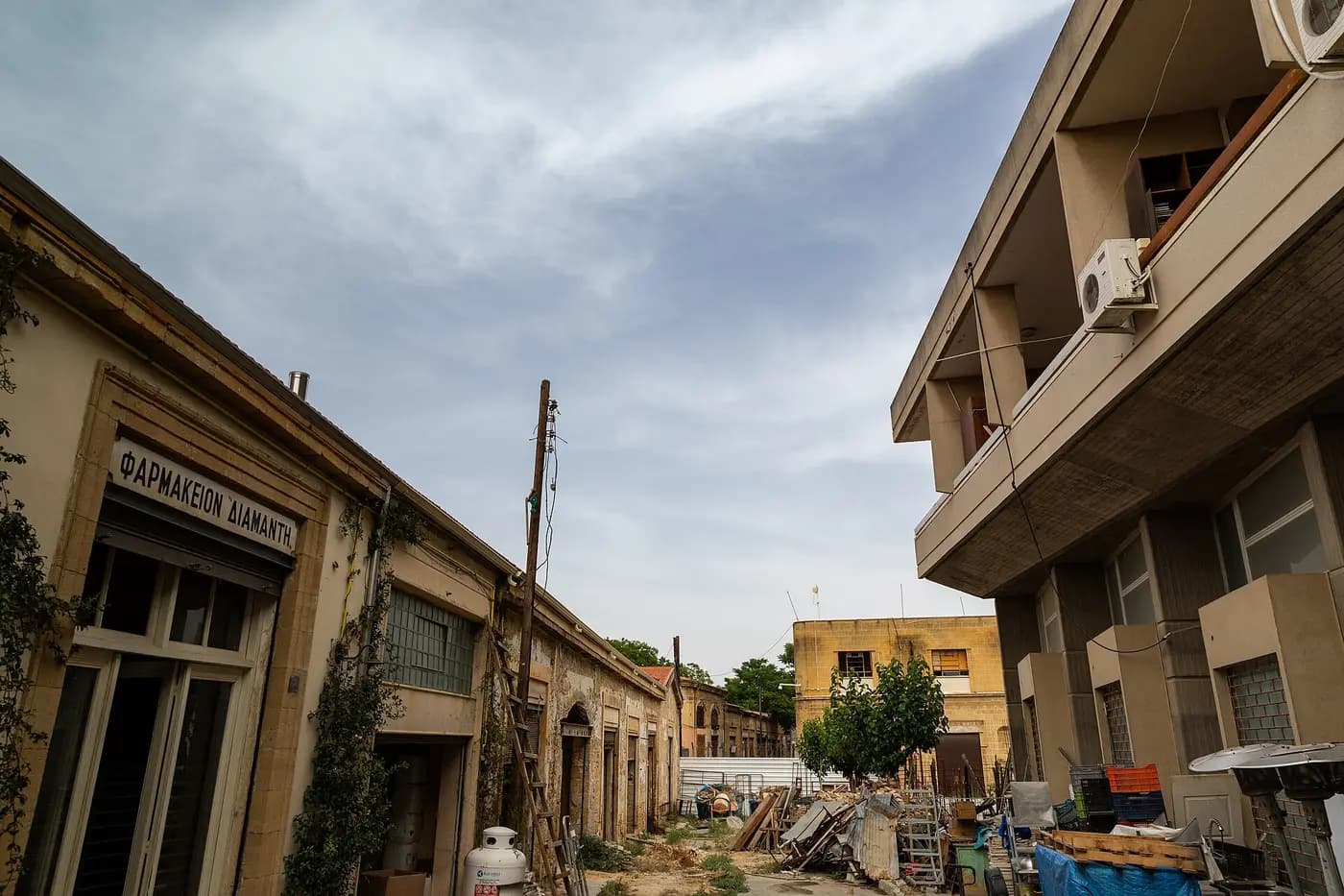 Shuttered shops along an abandoned street inside the UN buffer zone that divides Nicosia