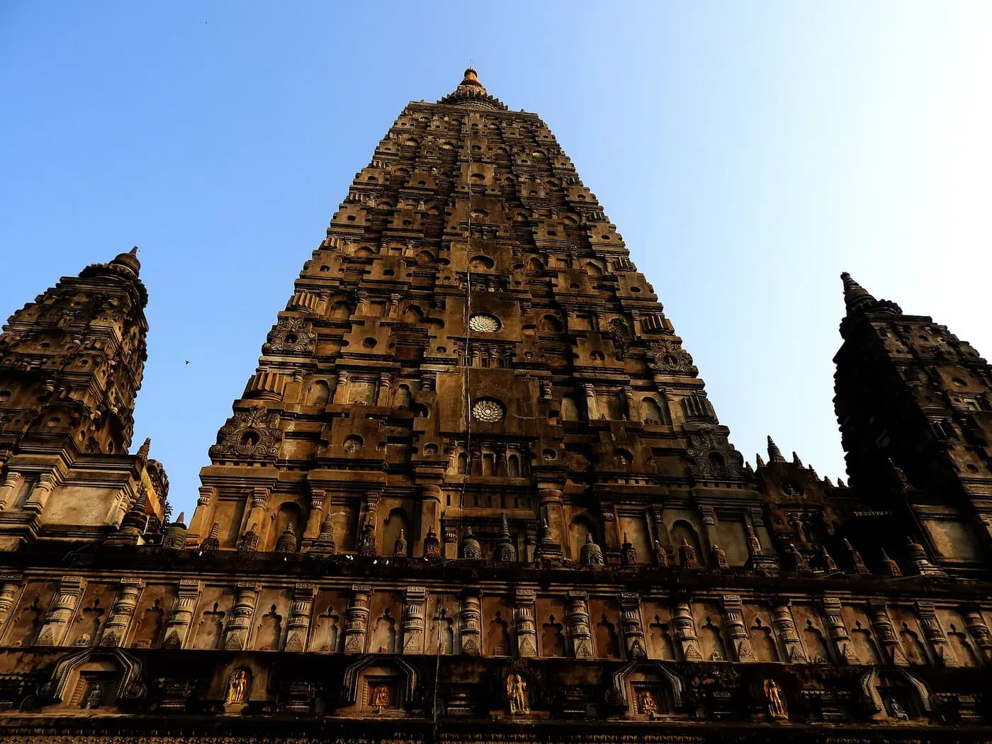 The Mahabodhi Temple tower at Bodh Gaya, India
