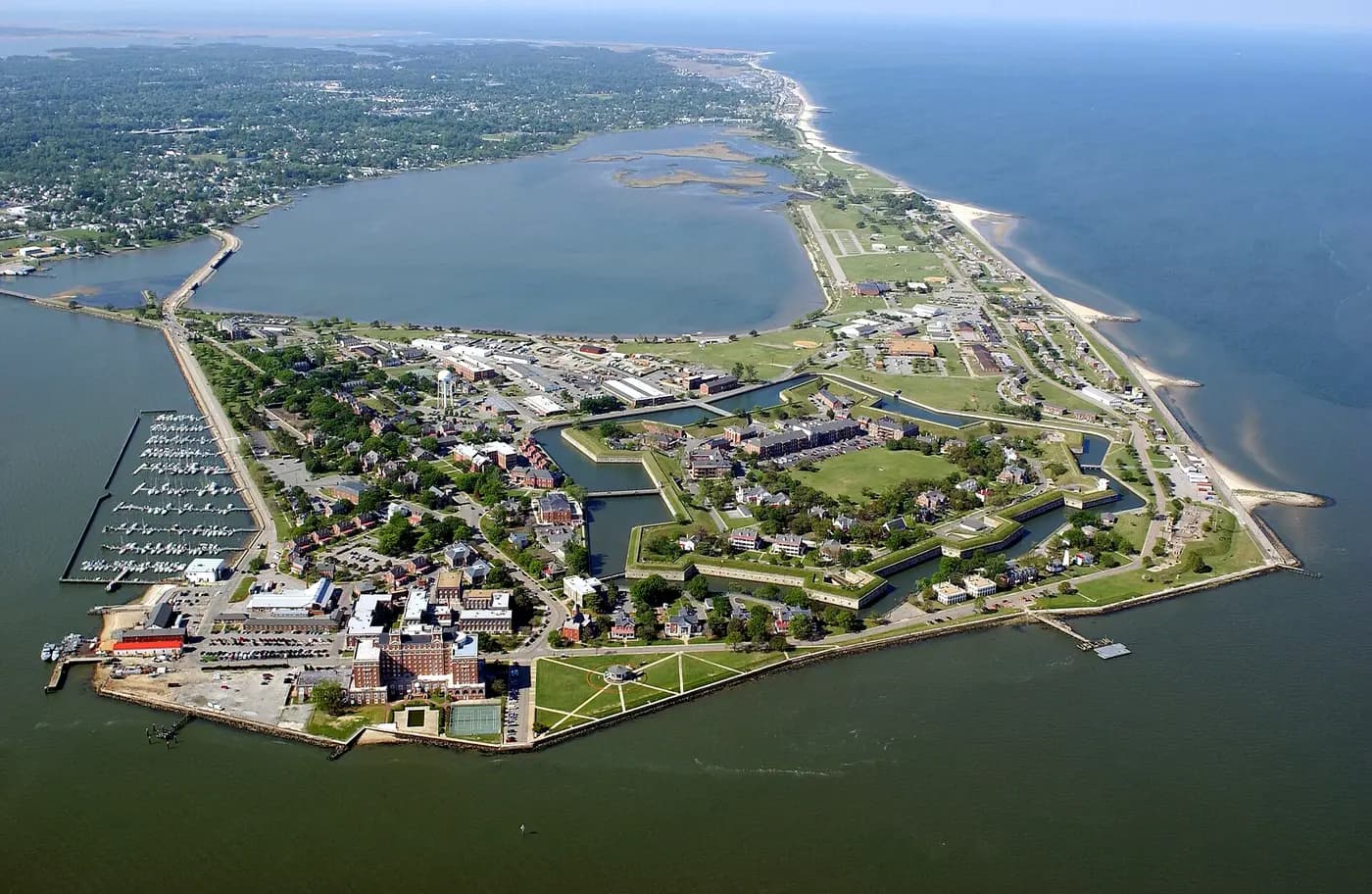 Aerial view of Fort Monroe at Old Point Comfort, Virginia