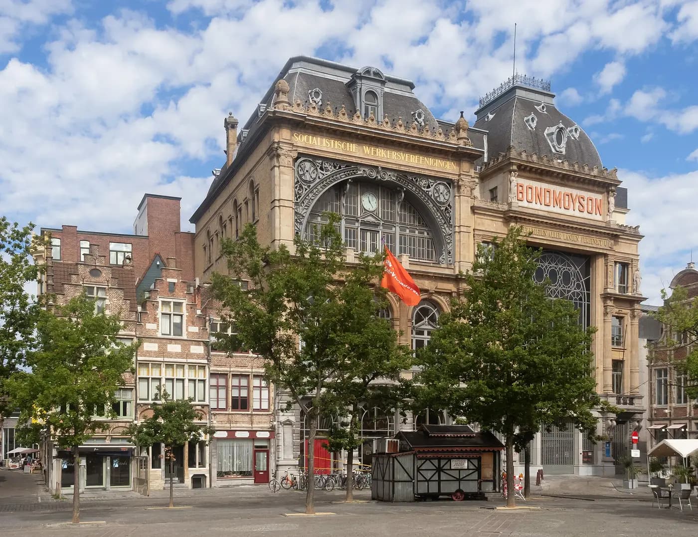 The ornate Ons Huis and Bond Moyson buildings of Ghent's socialist movement on the Vrijdagmarkt
