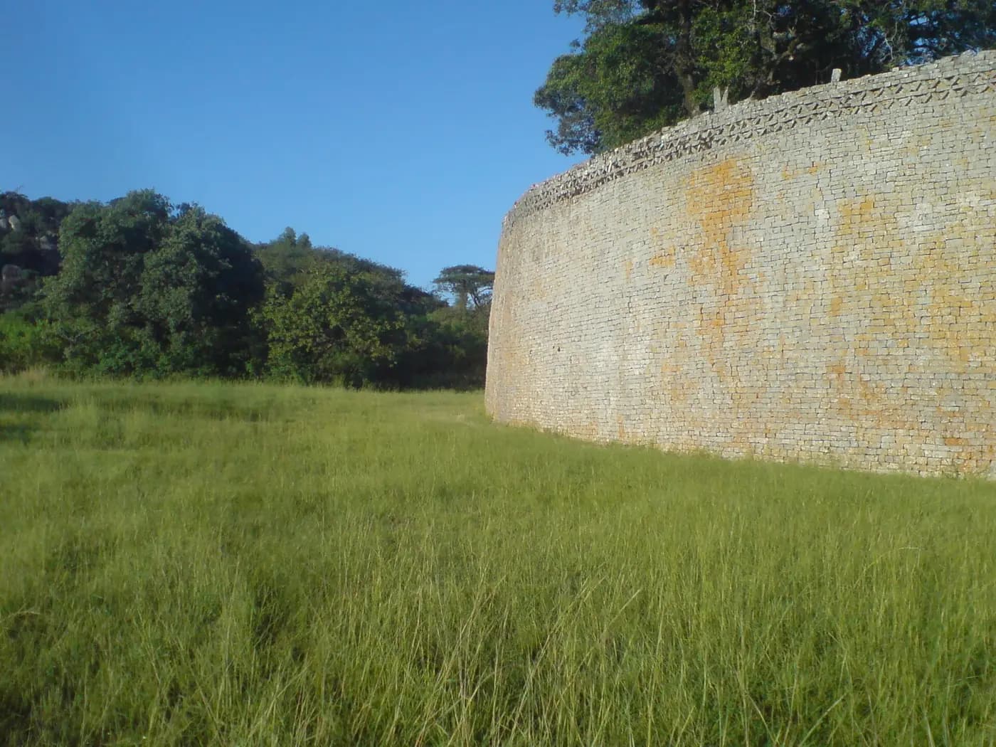The massive dry-stone wall of the Great Enclosure at Great Zimbabwe