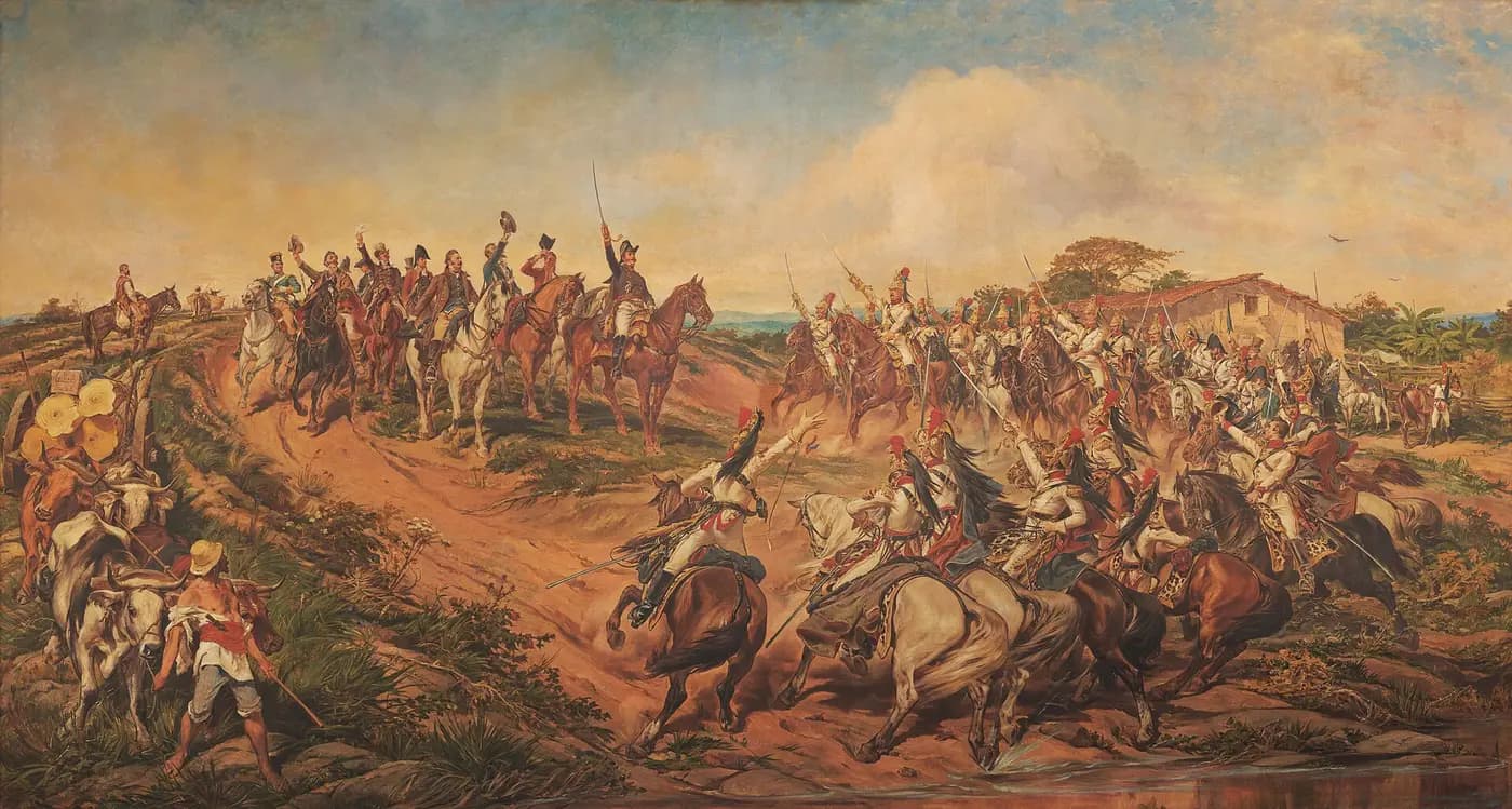Pedro Américo's 1888 painting of Prince Pedro on horseback raising his sword beside the Ipiranga brook