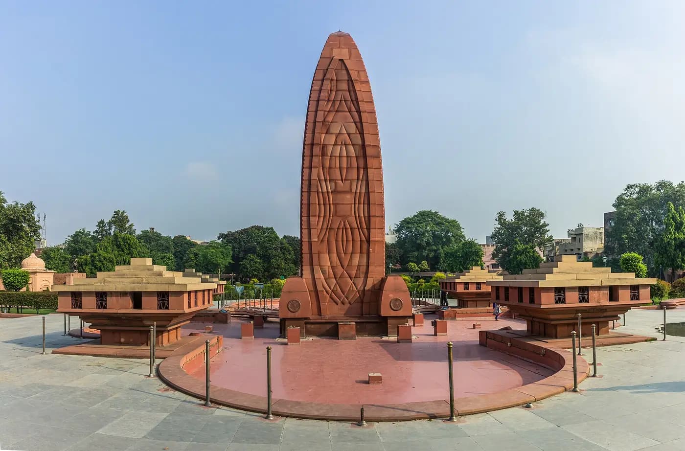 Panoramic view of the walled garden of Jallianwala Bagh in Amritsar and its memorial