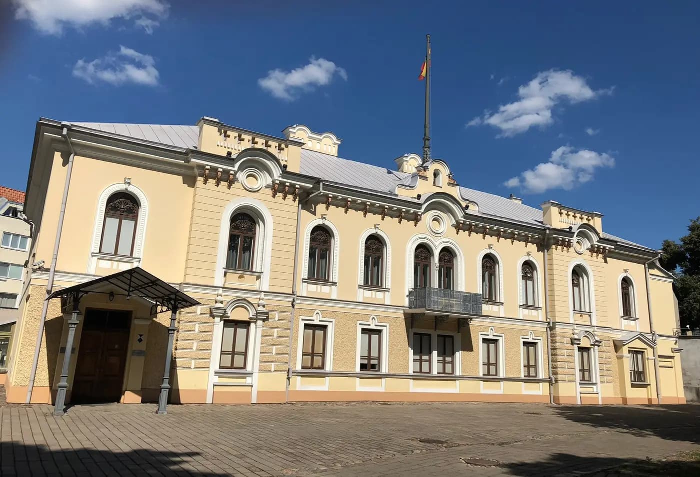 The pale yellow Historical Presidential Palace in Kaunas, residence of Lithuania's interwar presidents