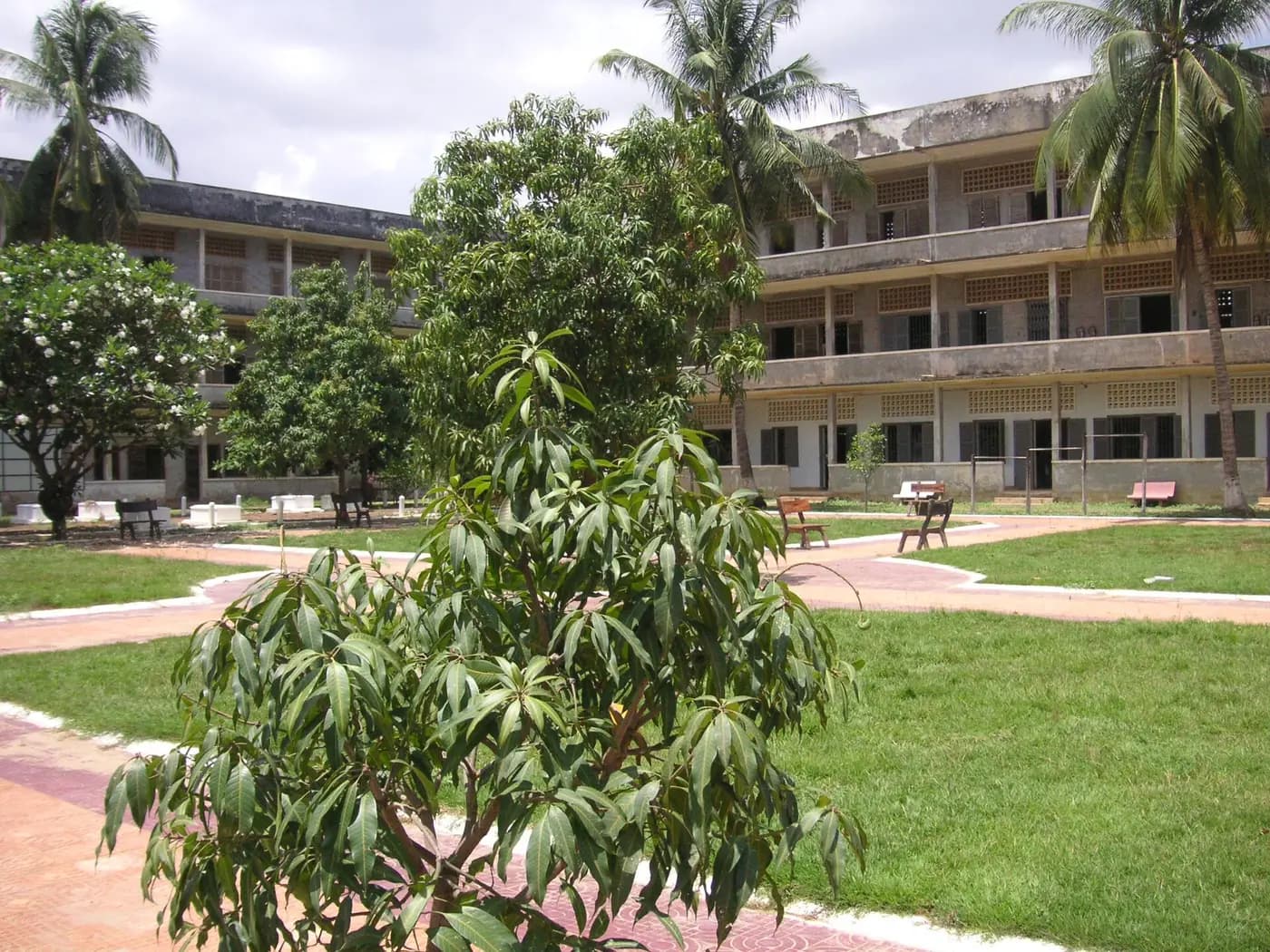 The courtyard and former school buildings of the Tuol Sleng Genocide Museum in Phnom Penh
