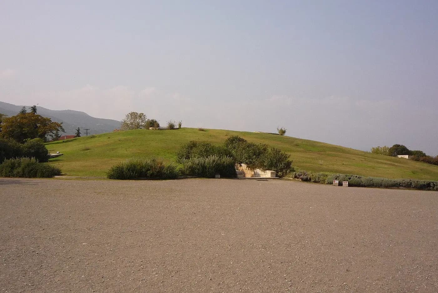 The earth mound covering the royal tombs at Vergina in Macedonia