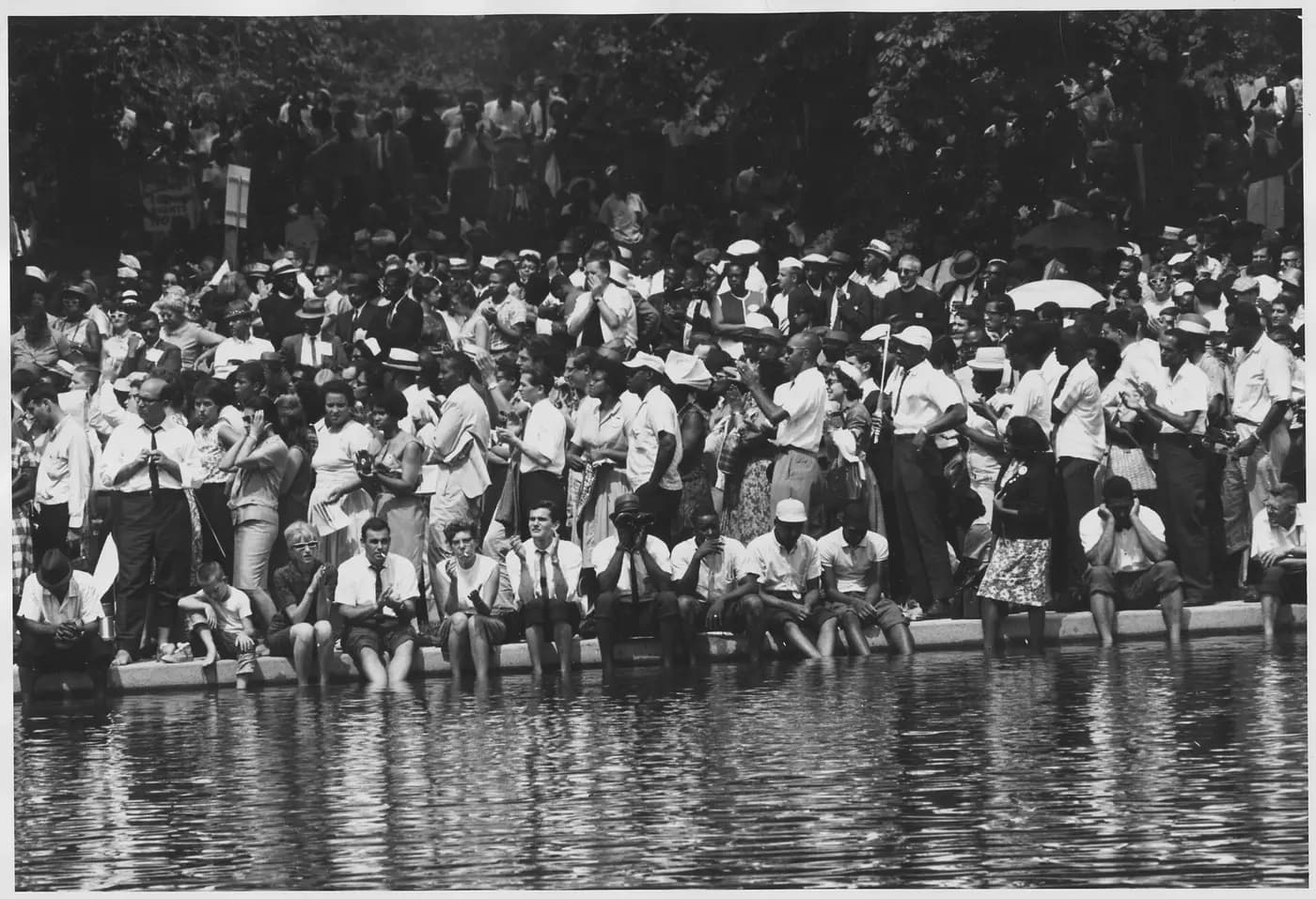 Marchers filling the sides of the Reflecting Pool in Washington during the 28 August 1963 march