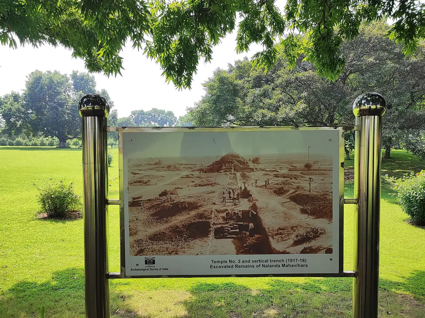 Brick foundations of the monastery ruins at Nalanda, Bihar