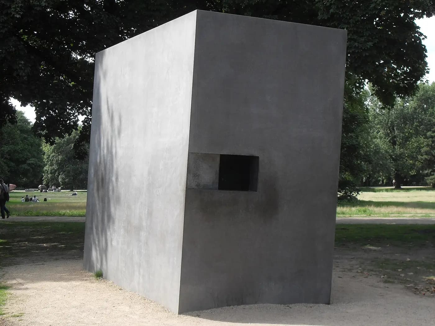 The grey concrete block of the Memorial to Homosexuals Persecuted under Nazism in the Tiergarten