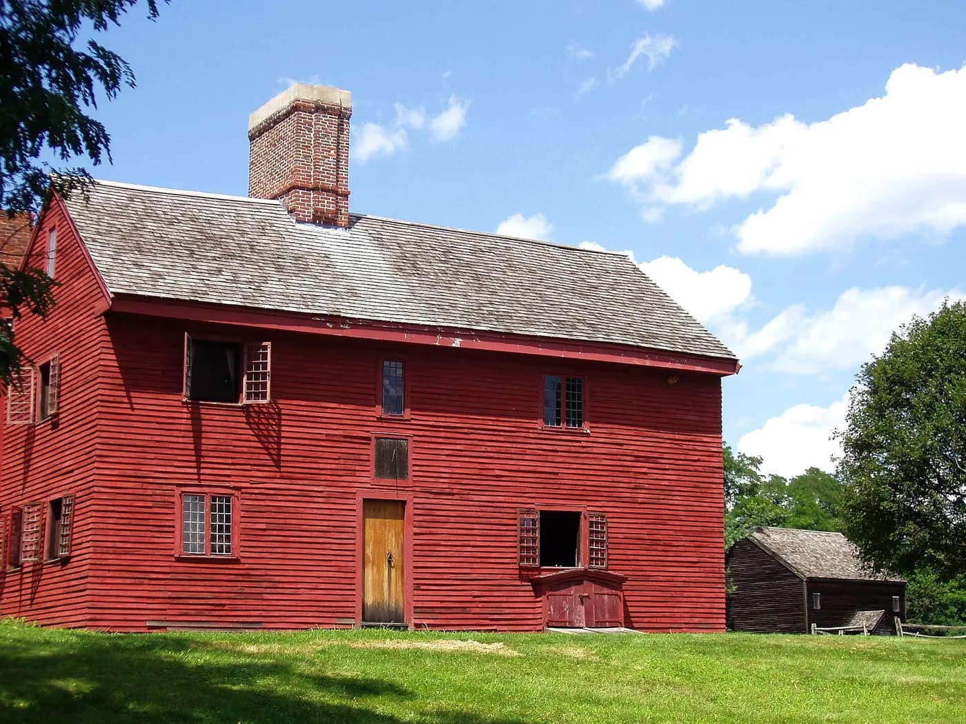 The red clapboard Rebecca Nurse Homestead in Danvers, home of a woman hanged in 1692
