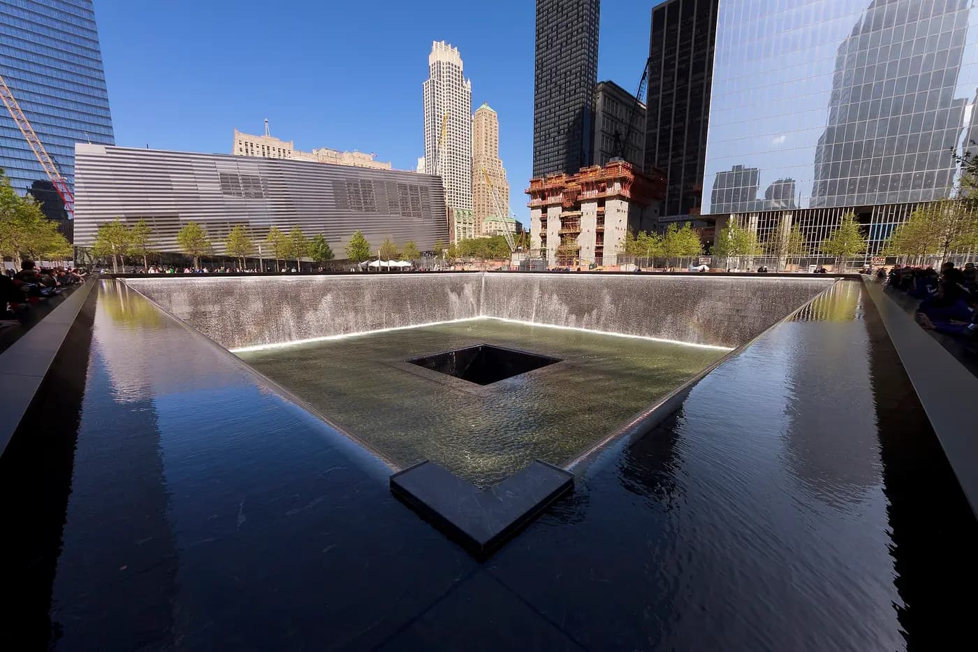 The South Pool of the National September 11 Memorial, set in the footprint of the World Trade Center tower
