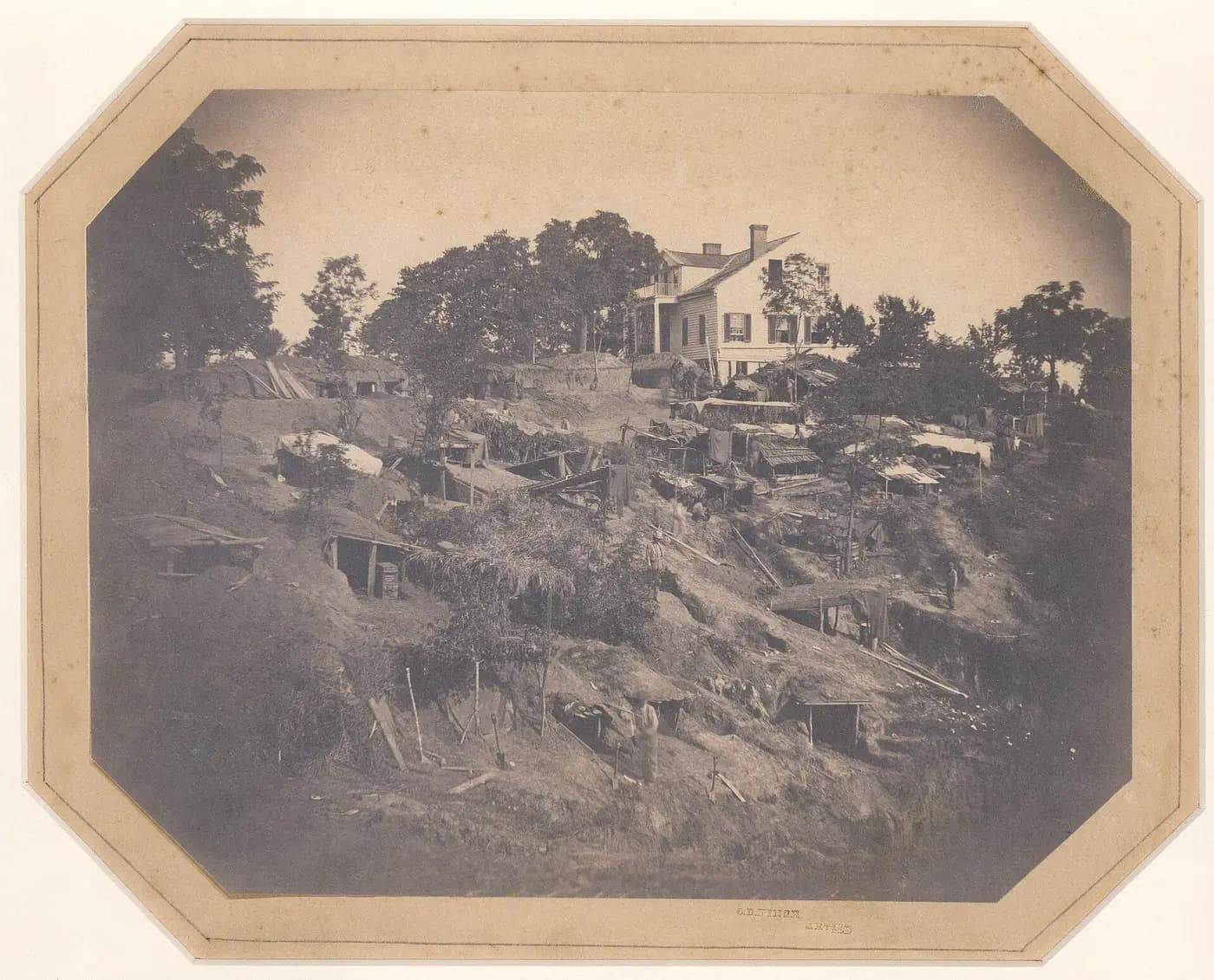 1863 photograph of Union soldiers' dugouts on the hillside below the Shirley House during the siege of Vicksburg