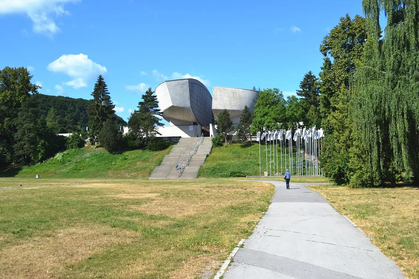 The split concrete dome of the Slovak National Uprising memorial and museum in Banská Bystrica