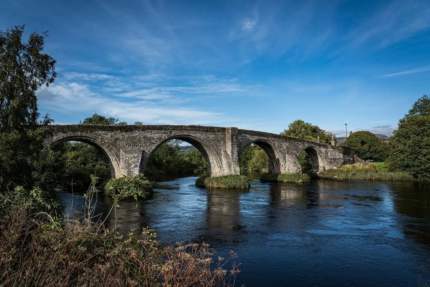The stone arches of Stirling Old Bridge over the River Forth, near the 1297 battle site