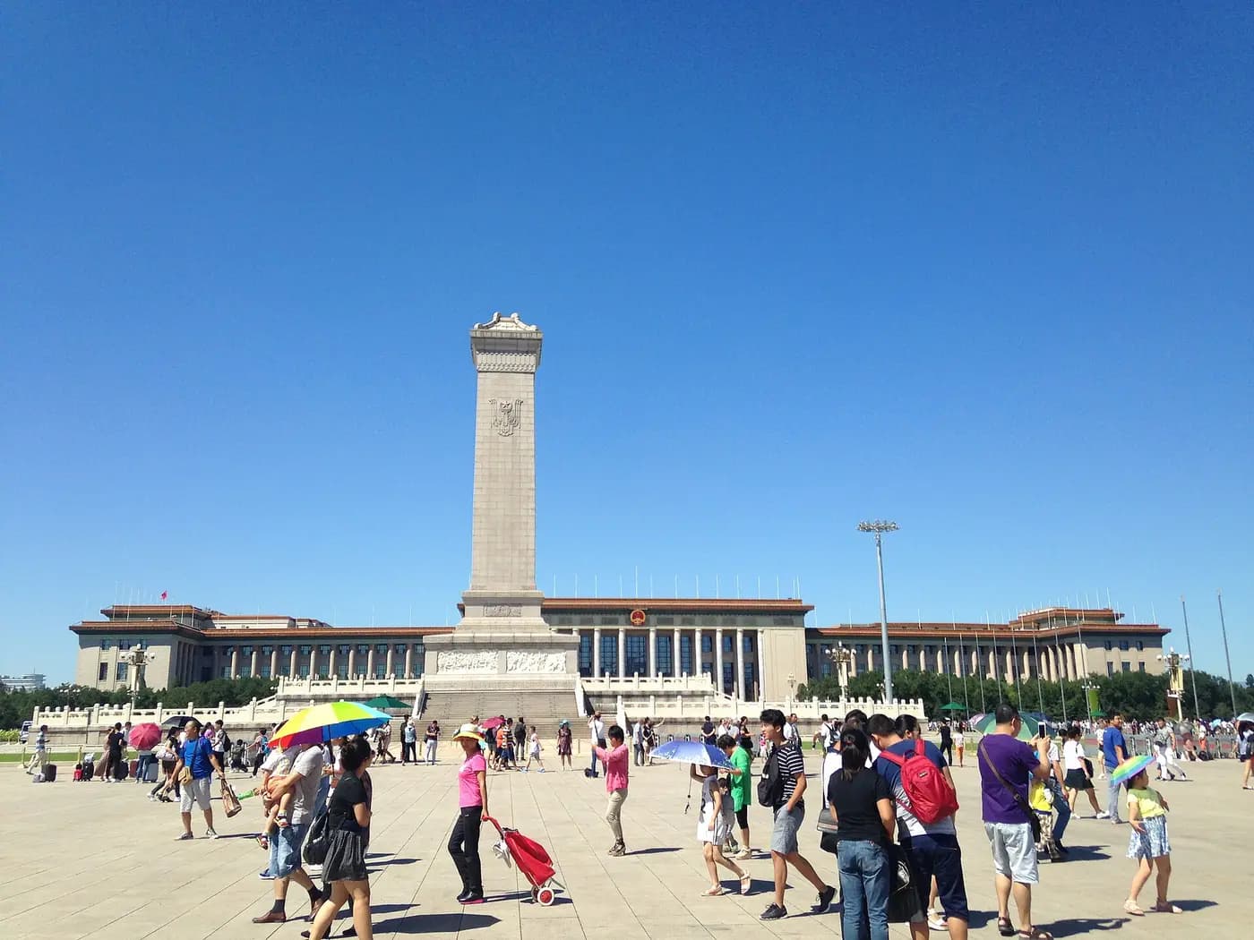 The Monument to the People's Heroes and the Great Hall of the People on Tiananmen Square, Beijing