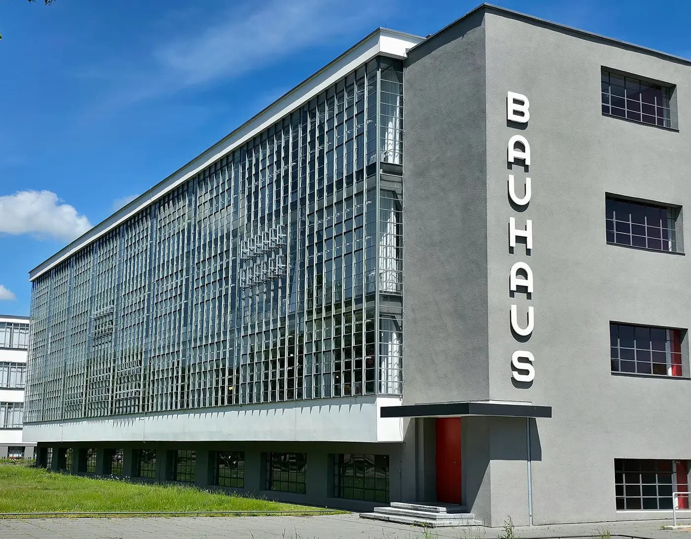 The glass-walled Bauhaus Building at Dessau, designed by Walter Gropius