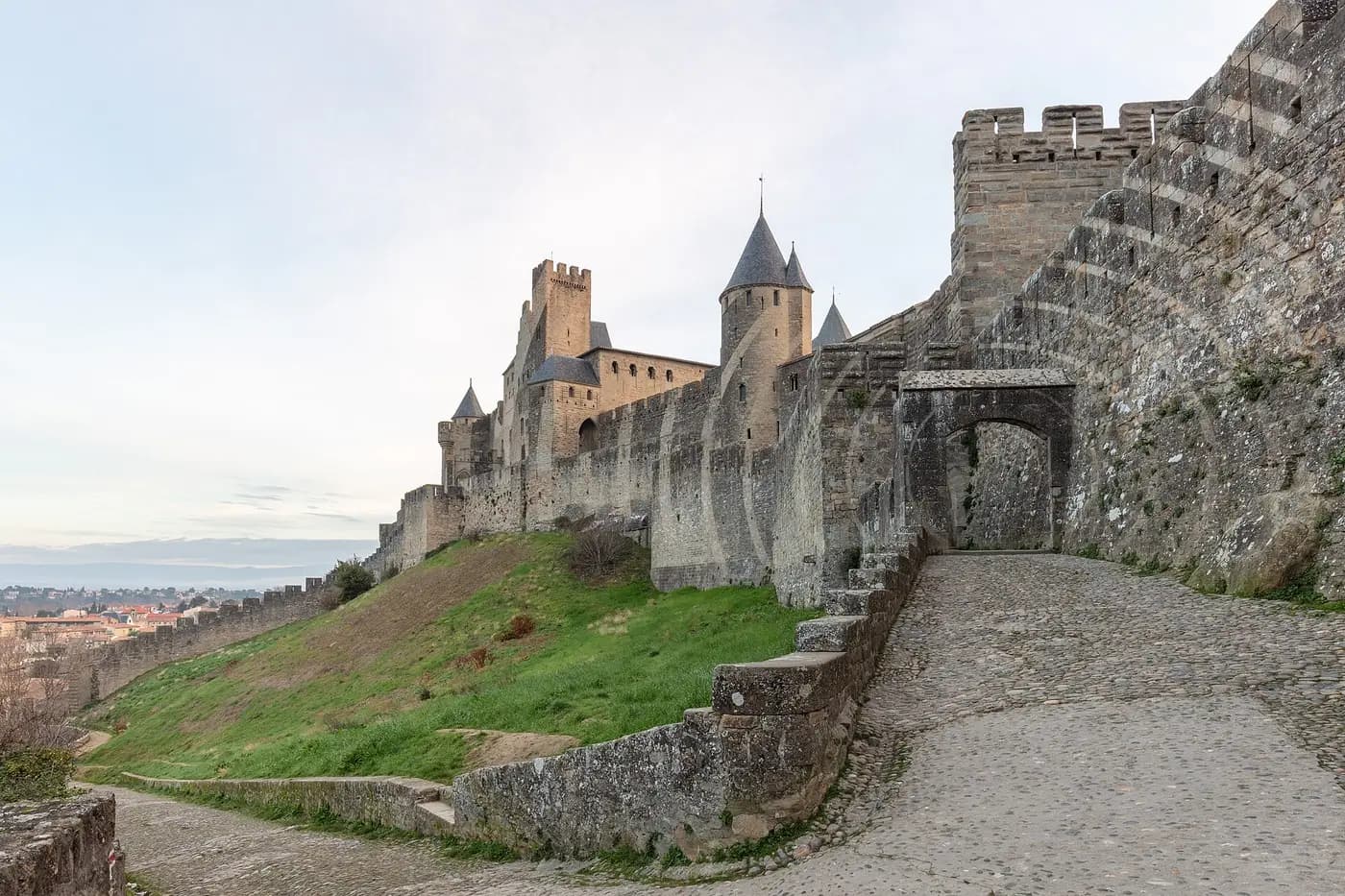 The towers and walls of the medieval fortified city of Carcassonne