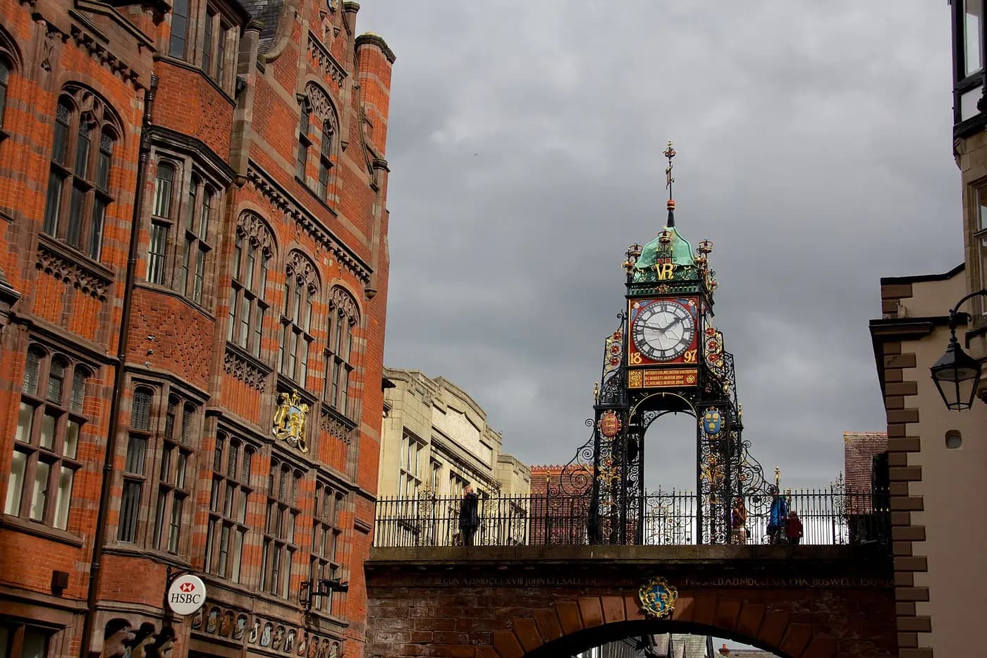 Chester's ornate Victorian Eastgate Clock standing on the city walls above Eastgate Street