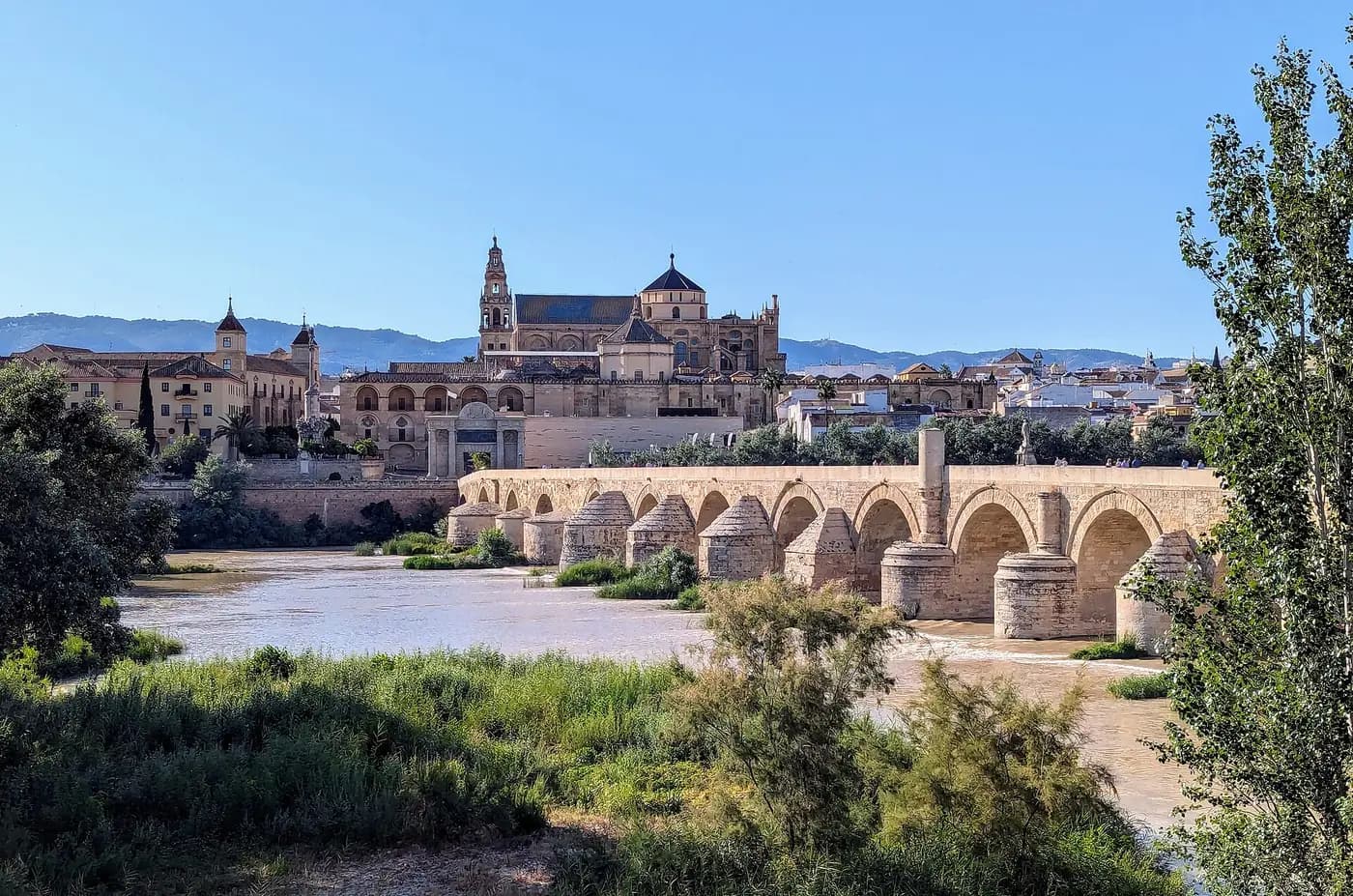 The many-arched Roman bridge across the Guadalquivir leading to Córdoba's Mosque-Cathedral and old town