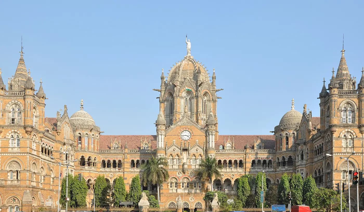 The Gothic Revival domes and towers of Chhatrapati Shivaji Terminus, Mumbai's Victorian railway station