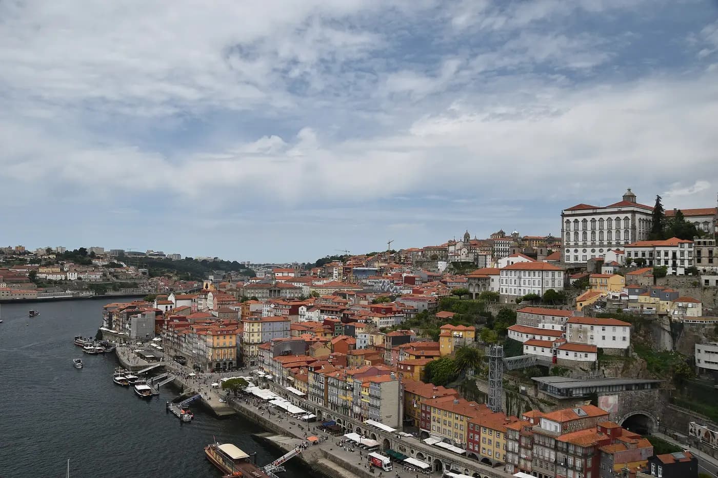 Porto's Ribeira district climbing from the Douro riverfront, seen from the Dom Luís I Bridge